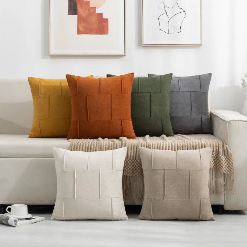 housse coussin carré moderne 45x45cm polyester solide beige orange vert gris