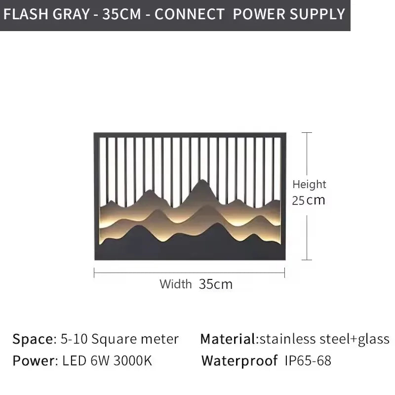 applique murale led noir doré contemporaine ip65 acier inoxydable minimaliste montagnes stylisees