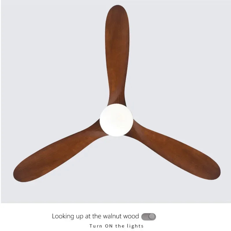 ventilateur moderne led bois naturel blanc lampe intégrée télécommande flux lumineux certifications vde ul