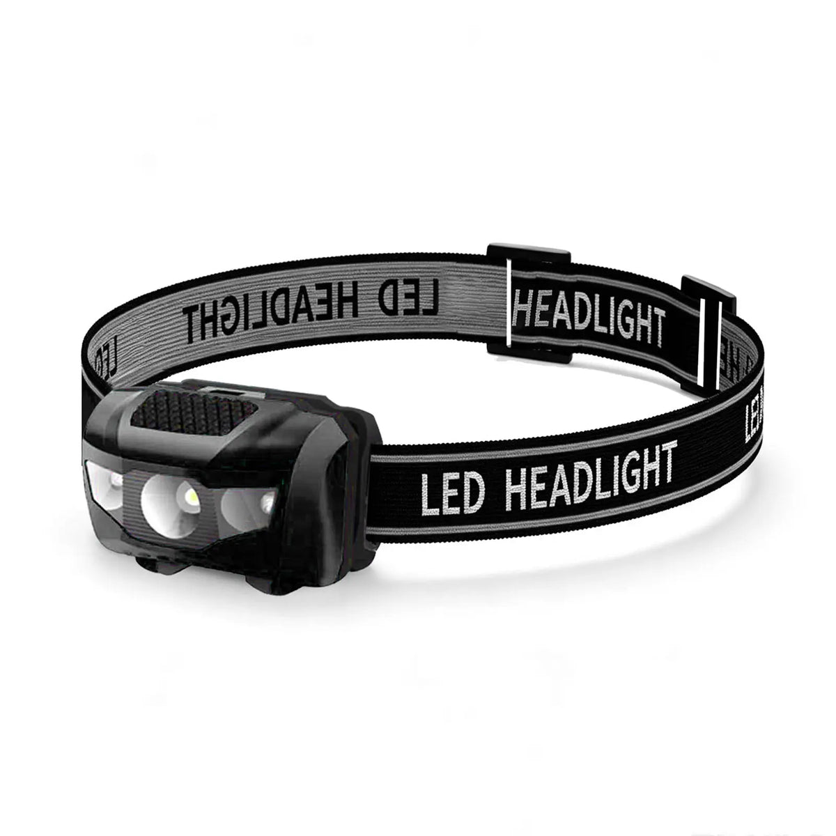 lampe frontale led noire texturée pratique robuste ceinture ajustable batterie aaa cordons sécurité camping