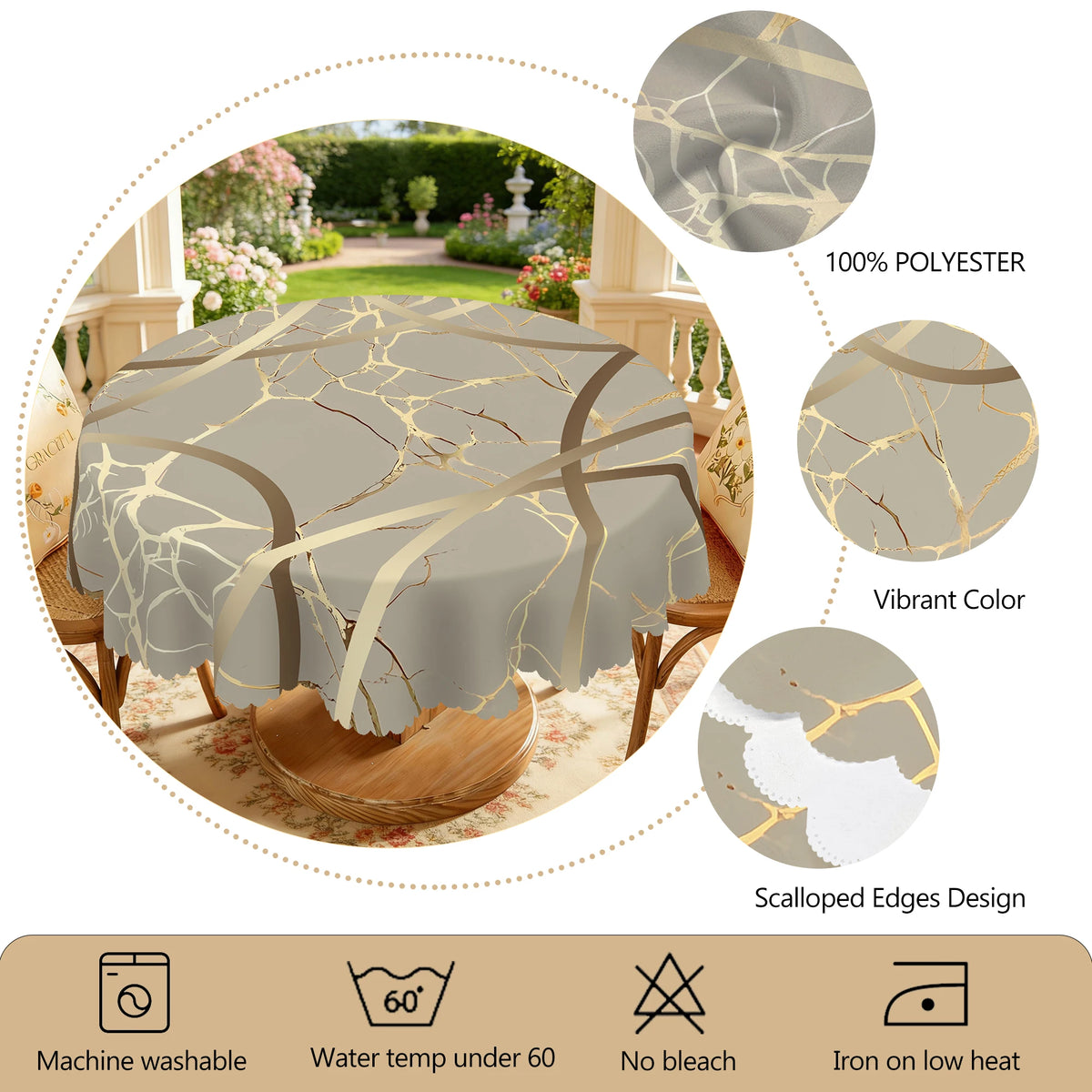 nappe moderne abstraite gris doré table extérieure imperméable rectangle ronde branchée textures éléganteextérieur