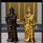 statues brunes dorées feng shui personnages militaires armes traditionnelles chinoises