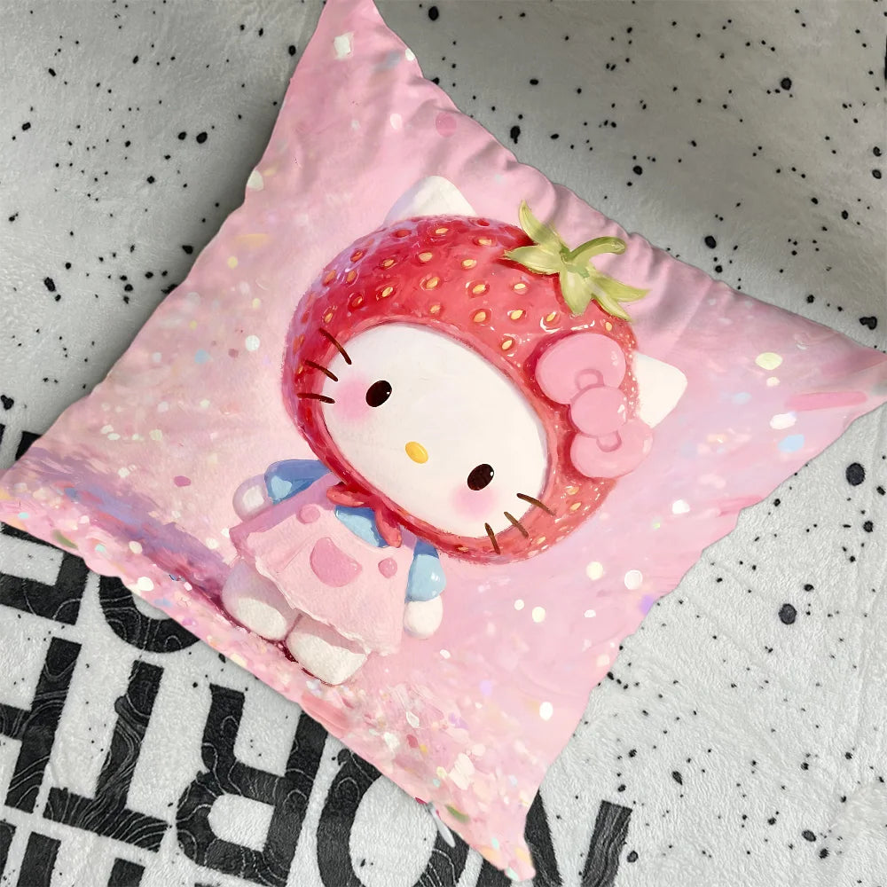 housse coussin décorative motif hello kitty rose blanc coton cartoon salon lit