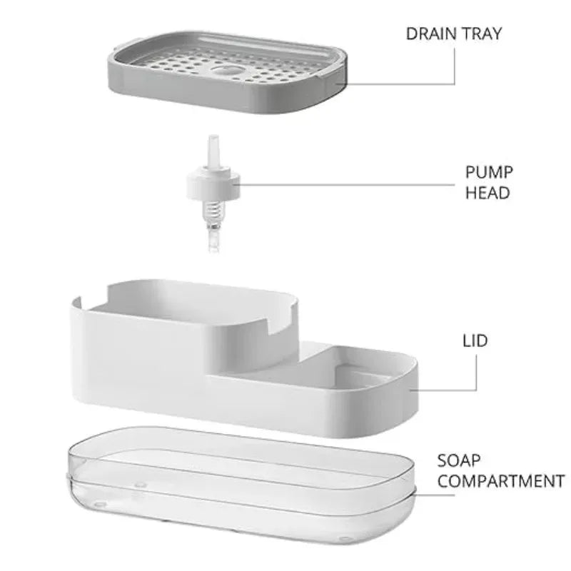 distributeur savon mousse support éponge adhésif moderne cuisine salle bain blanc mat opaque