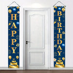 bannières fête anniversaire bleu marine doré lettres joyeux birthday confettis ballons étoiles gâteau doré