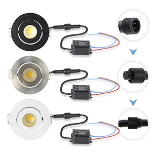 projecteur led spot argent noir ip65 dimmable 3w moderne fixe adaptateur connecteur interrupteur
