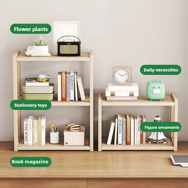 étagère trois niveaux bois clair minimaliste livres plante horloge figurine moderne