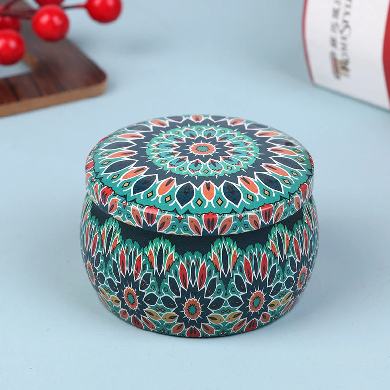 boîte ronde rangement cosmétique décorative motif floral boho chic pot stockage bijoux maquillage