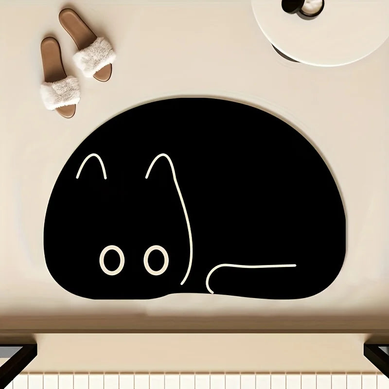 tapis noir chat blanc moderne imperméable antidérapant résistant décoloration sol chambre bain 50x80cm 60x90cm