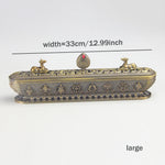 boîte encens métal bronze ornements floraux salon décoration artisanale intérieure doré motifs animaux traditionnels