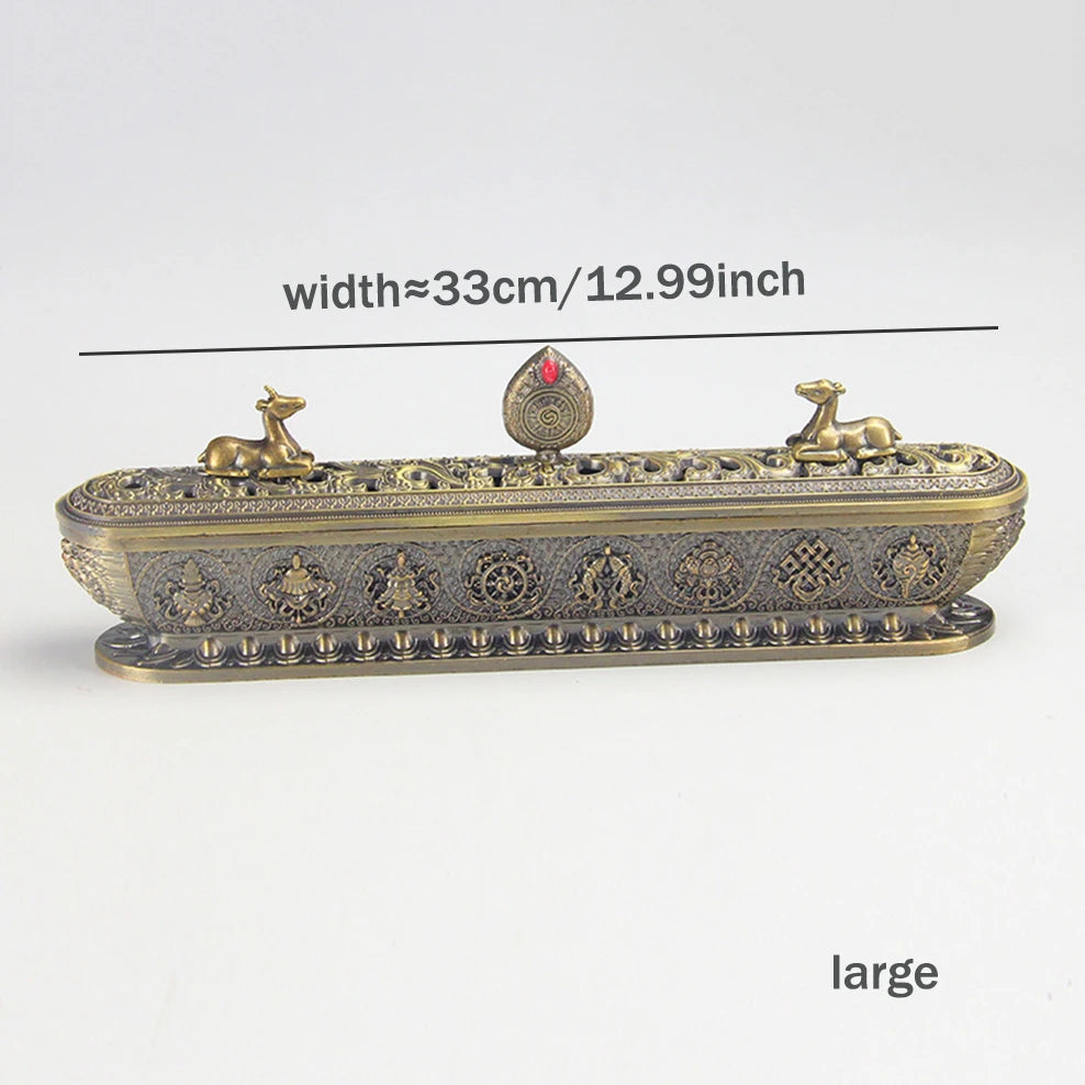 boîte encens métal bronze ornements floraux salon décoration artisanale intérieure doré motifs animaux traditionnels