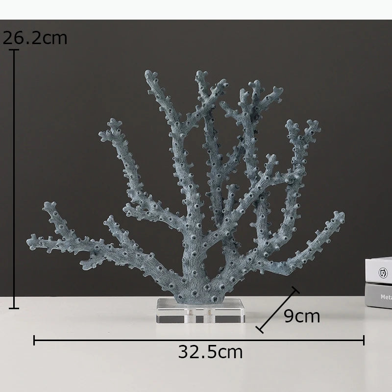 sculpture artificielle moderne gris clair texture corail opale base transparente minimaliste decoration table