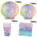 vaisselle jetable sirène violet bleu paillettes assiettes gobelets serviettes mariage anniversaire festives