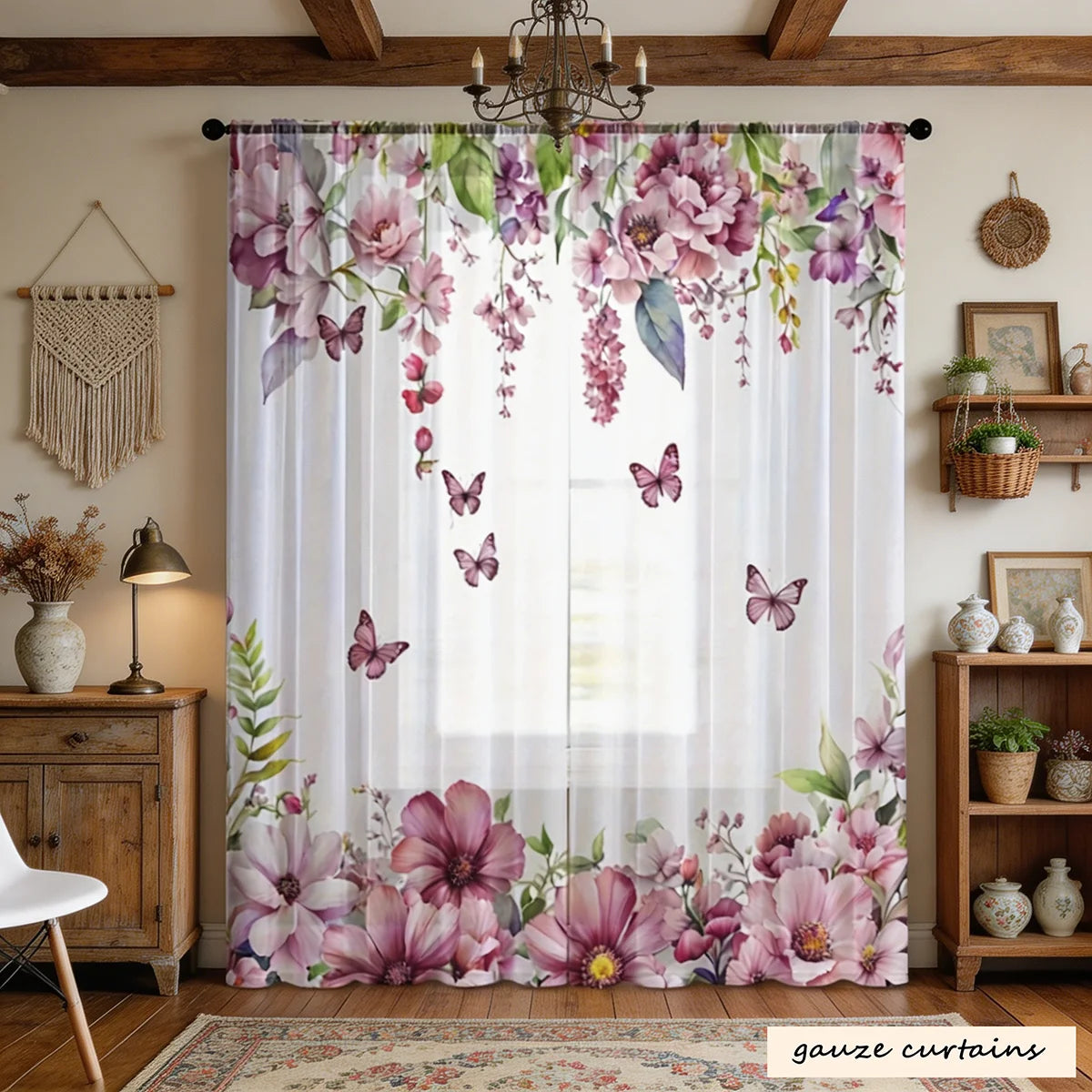 rideau floral transparent moderne papillons 100 polyester chambre salonhôtel
