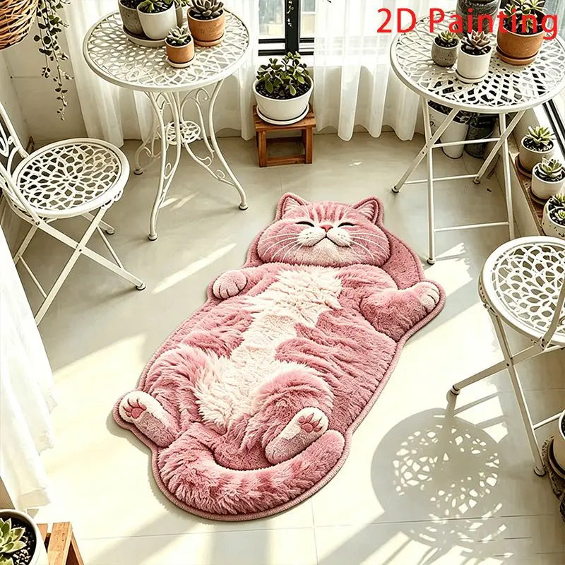 tapis sol doux motif chat allongé gris blanc moderne chambre salon entrée maison