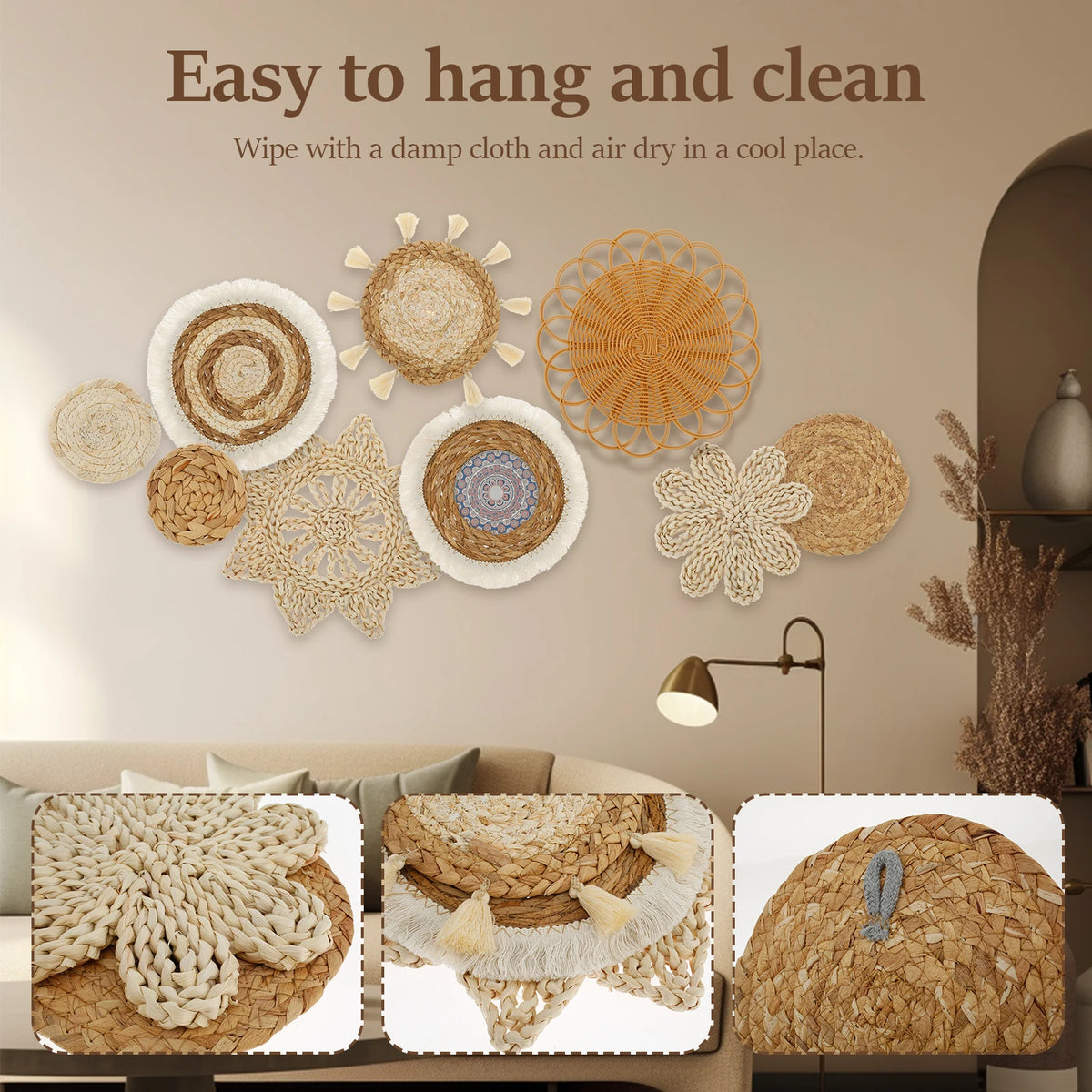 paniers décoratifs boho mur naturel spirales rayures géométriques chambre salon