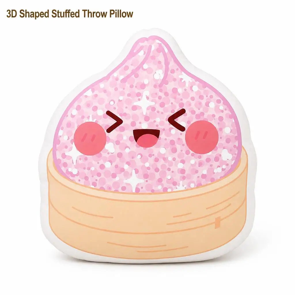 coussin 3d rose glitter visage kawaii forme bao deco intérieure coussin siège 40cm polyester