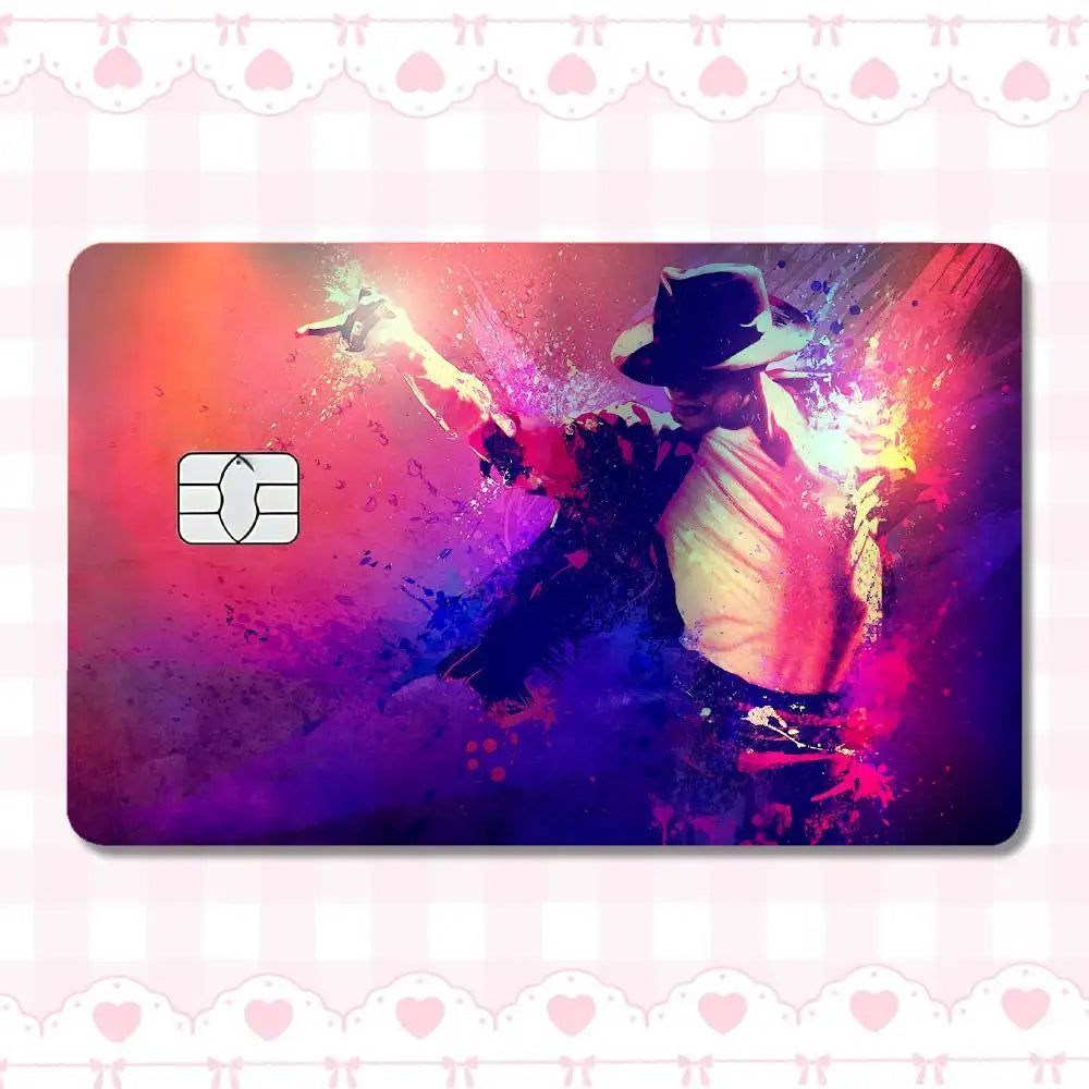 carte crédit personnalisée adhésif noir blanc michael jackson poses fond noir moderne minimaliste