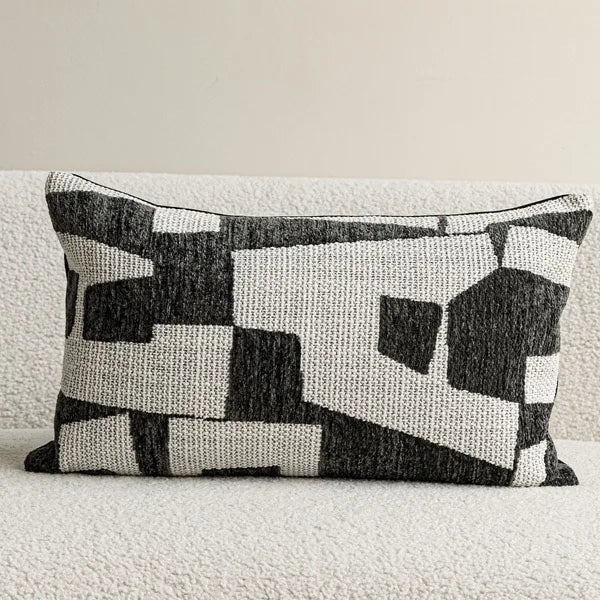 coussins décoratifs modernes motif géométrique beige gris noir rouge polyester