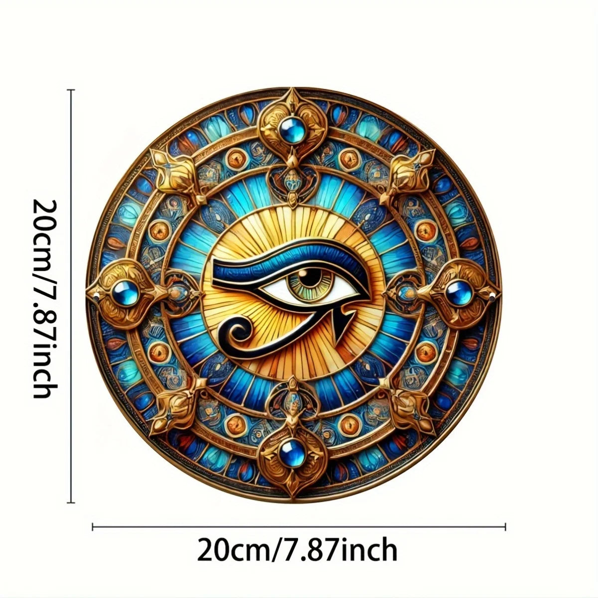 plaque murale oeil horus bleu doré art déco rétro ornement géométrique 20cm fixation mur