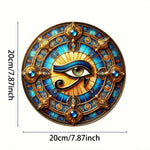 plaque murale oeil horus bleu doré art déco rétro ornement géométrique 20cm fixation mur