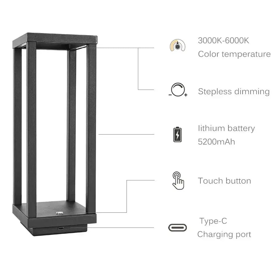 lampe décorative contemporaine noir doré blanche structure géométrique simple tactile luminosités rechargeable