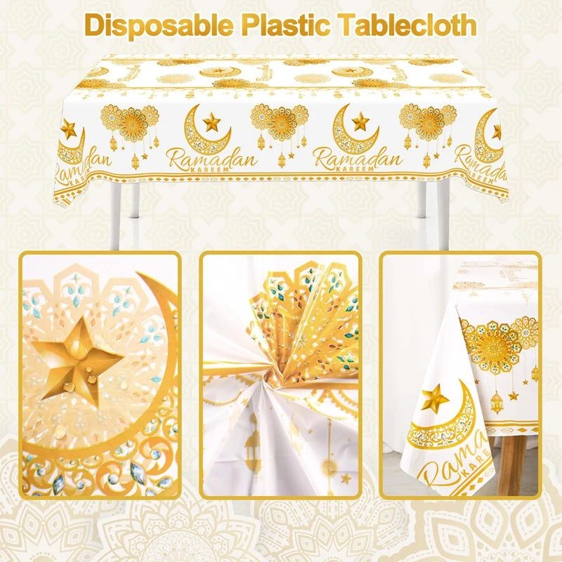 nappe table ramadan islamique motifs dorés étoiles lanternes fleurs İslam deco fête İslamique