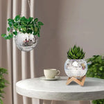 cache pot suspendu miroir moderne mosaïque petits miroirs chaînes argentées plante verte intérieur extérieur
