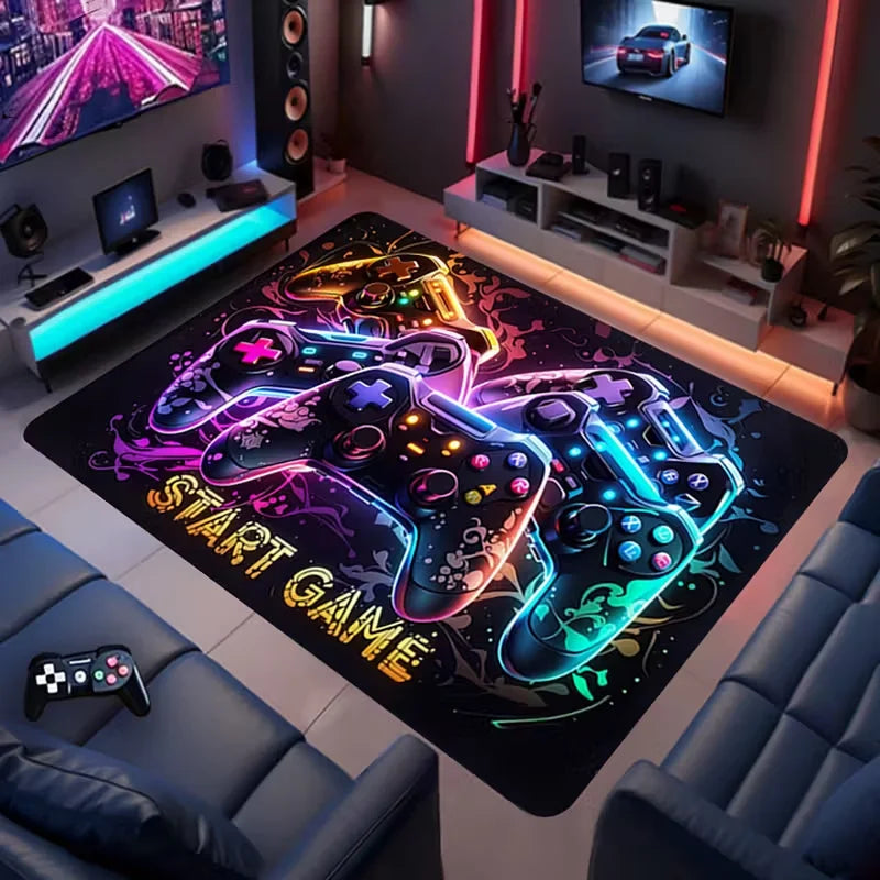 tapis moderne abstrait manettes jeu lettres start game let's play floral