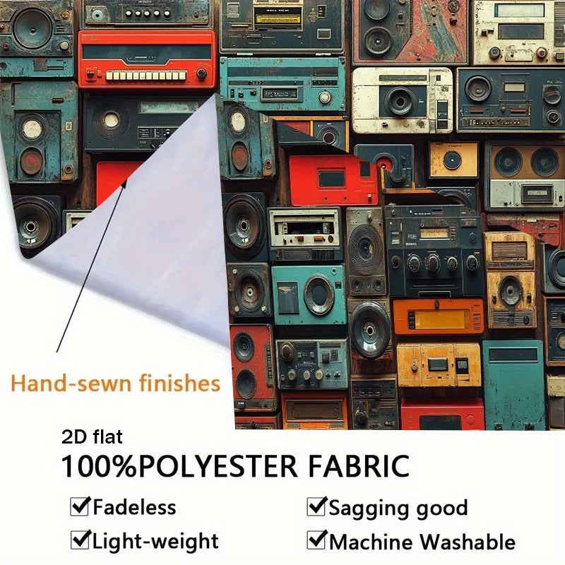 tapis mural vintage radios multicolore collage audio décor moderne chambre salon