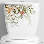 autocollant mural décoration toilettes motif feuilles fleurs floral opaques blanc
