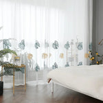 rideau blanc transparent motif feuilles tropicales moderne salon chambre