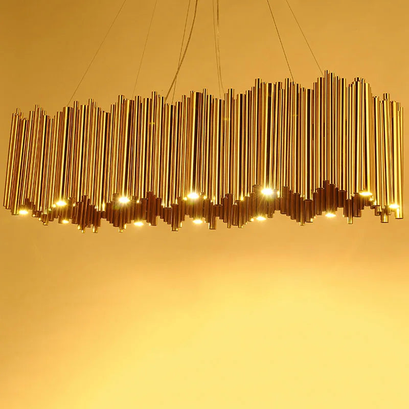 suspension lumineuse moderne dorée tubes horizontaux acier inoxydable led 60w 110v 220v chambre salon