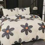 housse couette 3D fleurs stylisées beige gris orange moderne zippée taies d'oreiller