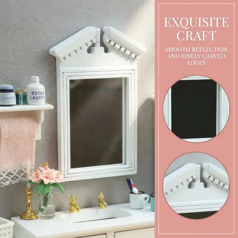 miroir vintage blanc ornements sculptés accessoire décoration plastique maison poupée fixé mur