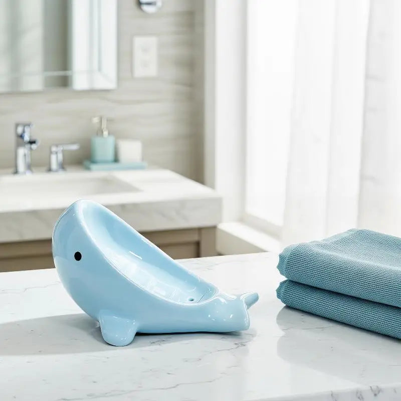 porte savon baleine rose bleu enfantin oculé lisse décoration ludique