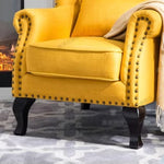 fauteuil club chesterfield tissu capitonné coussins décoratifs bois sculpté living room adult single sofa