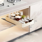 paniers rangement blancs acier inoxydable moderne adhésifs cuisine tiroirs armoires évier espaces étroits