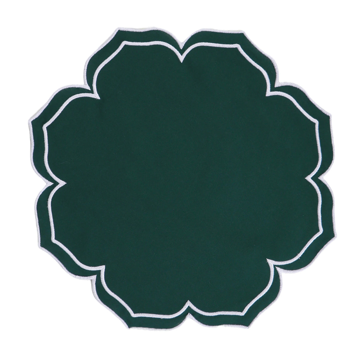 serviette table coton lin brodée bordure festonnée rose vert décoration mariage