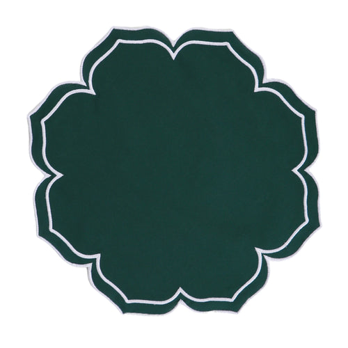 serviette table coton lin brodée bordure festonnée rose vert décoration mariage