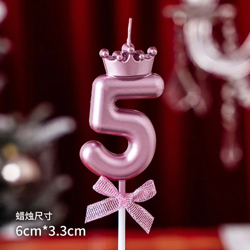 bougies numeriques rose couronne ruban brillant pique decoration anniversaire festif chiffres princesse