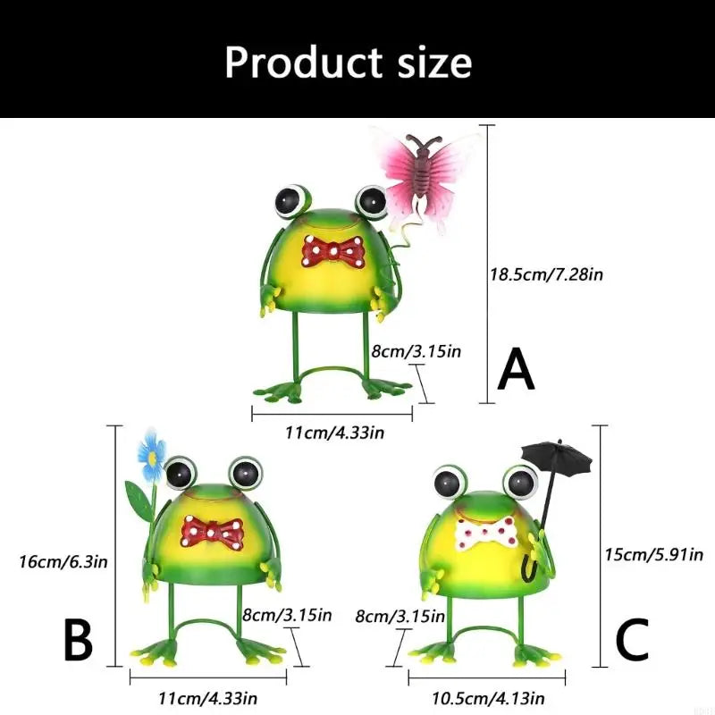 statuette grenouille verte mignonne cartoon collier pois parapluie noir fleur bleue jardin extérieur ornement