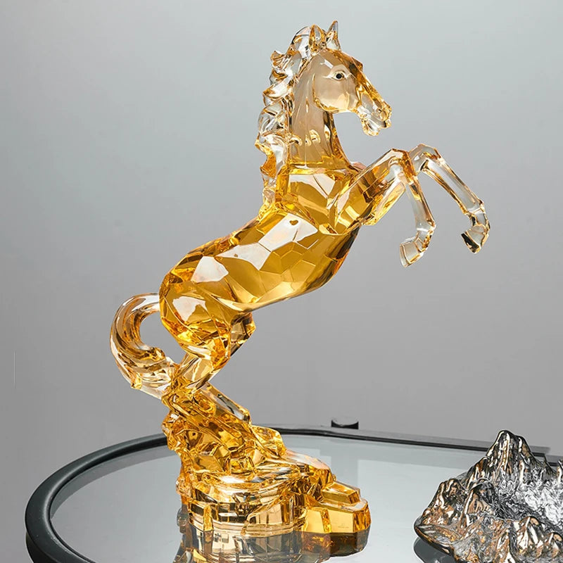 décoration moderne cheval cristal transparent facettes base rocher éclairage chambre