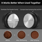 tamper distributeur noir argenté acier inoxydable professionnel moderne lisse brillant 51mm 58.35mm