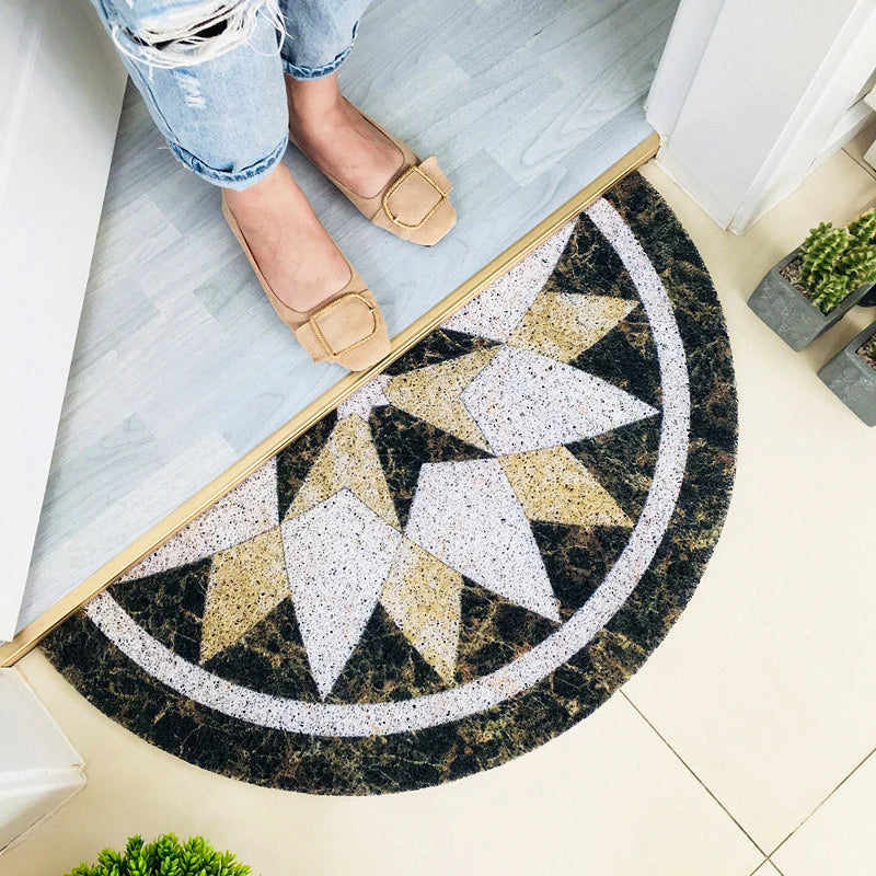 tapis d'entrée noir floral antidérapant moderne 30x60cm 40x80cm 45x90cm PVC
