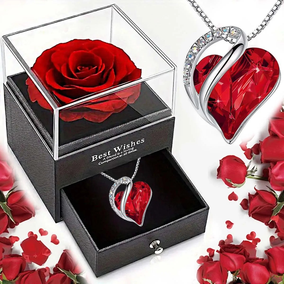 collier pendentif cœur brillantes rouge violet bleu moderne élégant box bijoux rose stabilisée