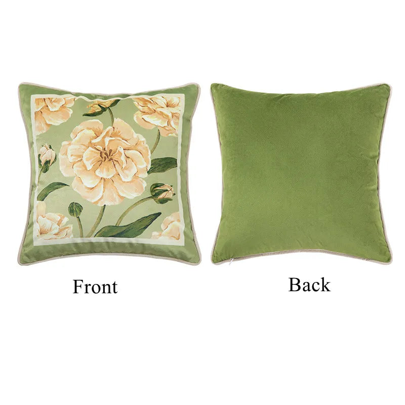 coussin carré velours fleuri vert clair vintage 45x45cm 55x55cm décoration maison lit sofa farmhouse