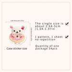 stickers mignons dessins animés personnages gâteaux fruits vêtements opaques collection 54 pièces variées colorées