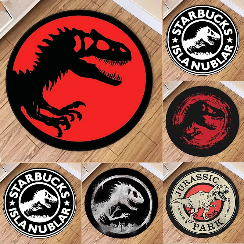 tapis rond dinosaure starbucks jurassic park graphique moderne enfants chambre rouge noir