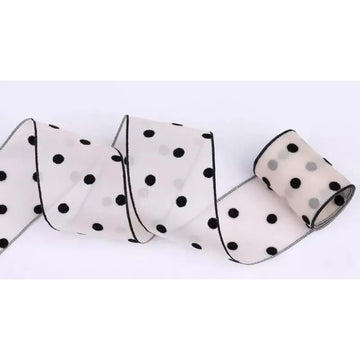 ruban décoratif polyester blanc fleurs noires motif classique accessoires capillaires diy emballage cadeau
